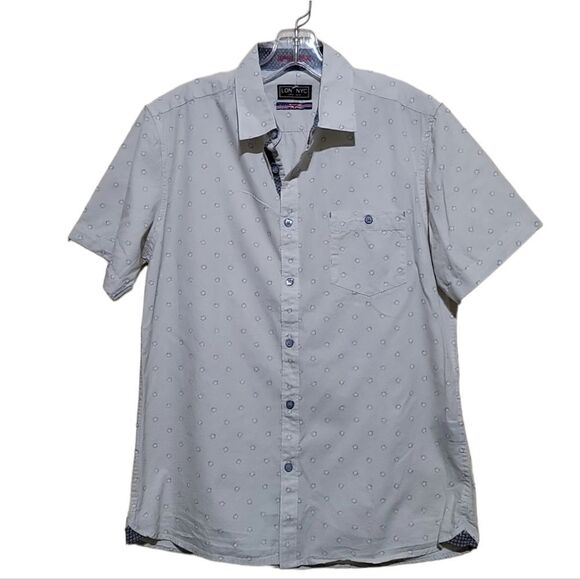 Lon Nyc Cream and Blue Short-Sleeve Shirt Sz Medium - Picture 1 of 7